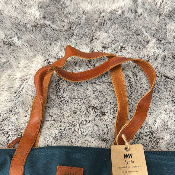 NWT MW Most Wanted Canvas Tote With Leather Straps Deep Teal Blue Color Pockets - Picture 9 of 9